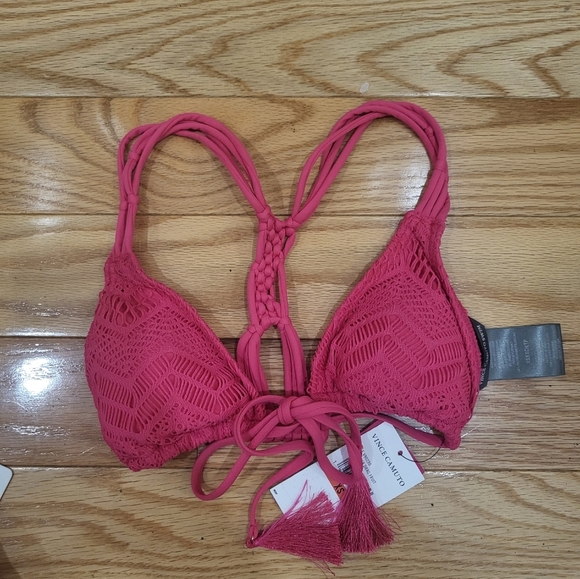 NWT VINCE CAMUTO Crochet Tie-Front Triangle Bikini Top - Dragonfruit Size XS - Picture 4 of 6